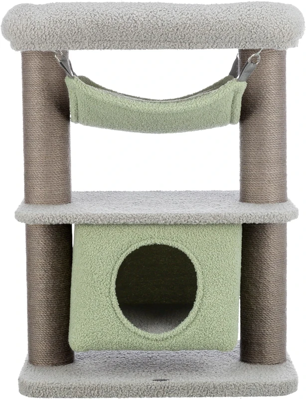 TRIXIE Junior Cat Tree Lunito 28 in Grey/Mint – Small Cat Tree on 2 Levels with small cave, Cat Scatching Post with Scratching and Sleeping Options – Cozy & Stable – 44442