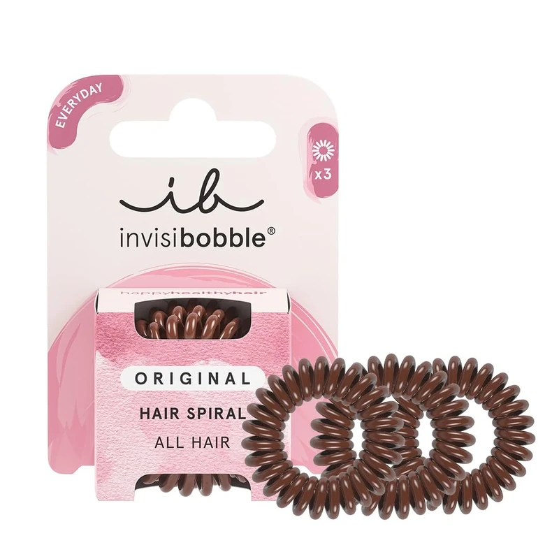 invisibobble Original Hair Scrunchie Pretzel Brown I 3 x Spiral Hair Bobbles Brown for Girls, Women and Men I Designed in the Heart of Munich