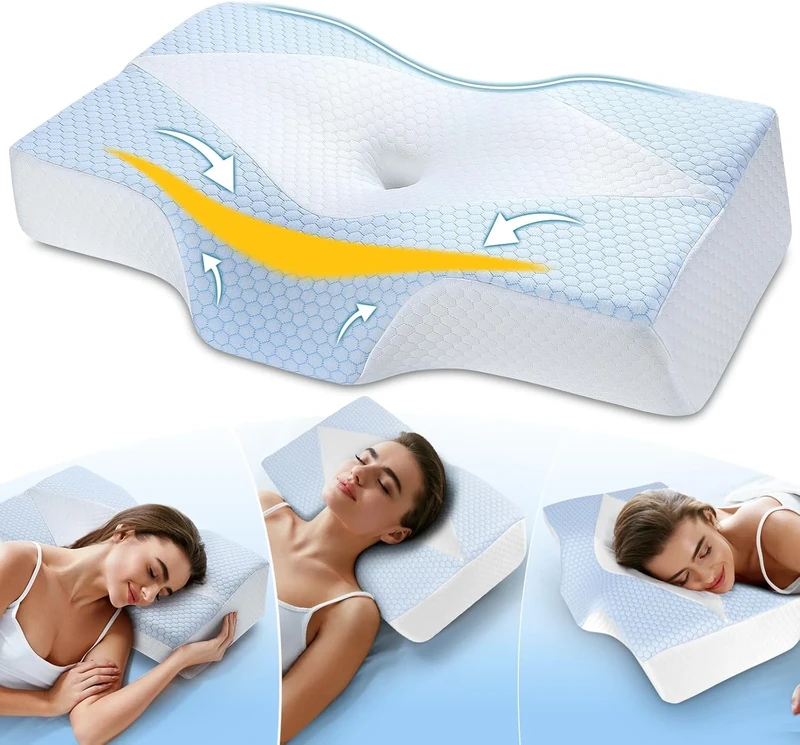 Hydomi Memory Foam Neck Pillow - Cooling Case, Ergonomic Relief