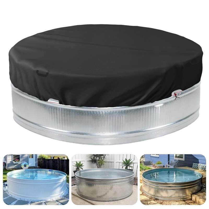 Sobana 7-8 ft Steel Round Stock Tank Pool Cover - Heavy Duty Waterproof Covers for Trough Pool, Wire Rope & Winch Design Increase Stability - Black
