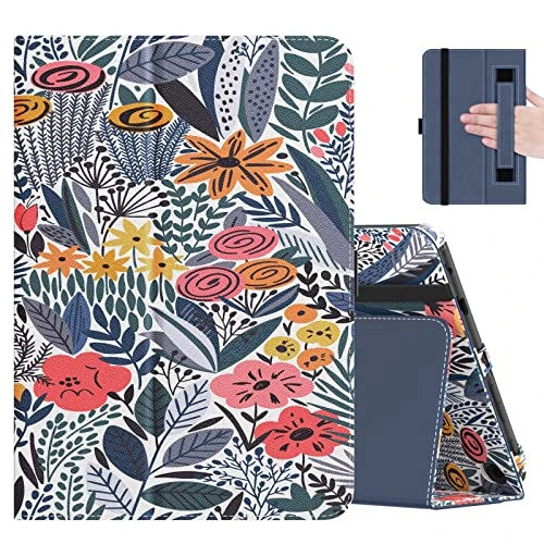 MoKo Case Fits All-New Amazon Kindle Fire HD 8 & 8 Plus Tablet (12th Generation/10th Generation, 2024/2022/2020 Release) 8", Slim Folding Stand Cover with Auto Wake/Sleep, Blue leaf flower