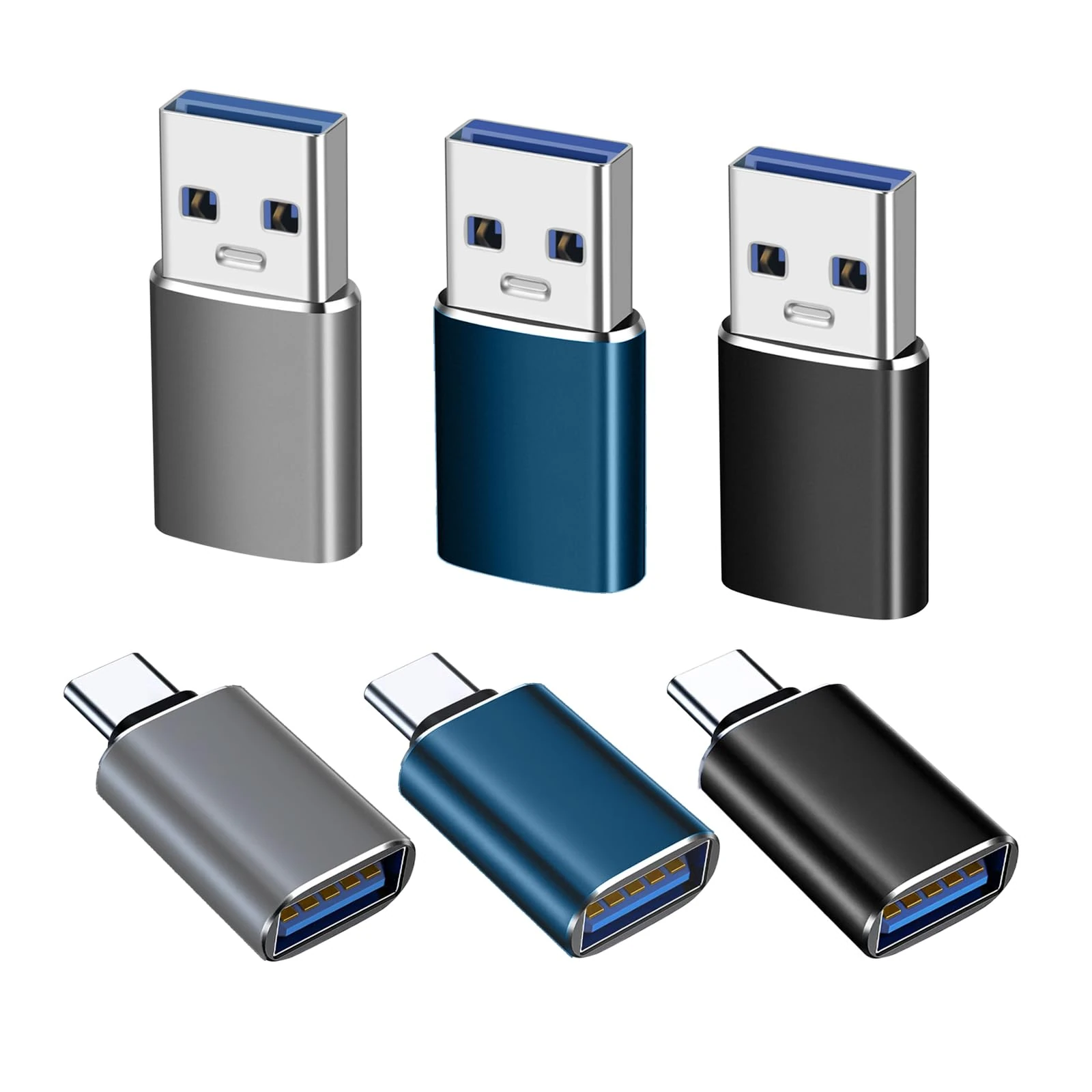 6 Pack-USB C to USB Adapter(3Pack)&USB to USB C Adapter(3Pack),SuperSpeed Data Transfer and Charge USB Converter Compatible with iPhone/iPad/Laptop/Samsung/PC/MacBook/Charger and More Device-3Color