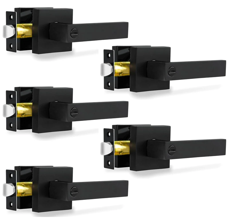 RAZCC Privacy Door Levers, 5 Pack Matte Black Door Handles, Bed and Bath Door Locksets Heavy Duty Keyless Interior Handles, Reversible for Left Right Handed Doors