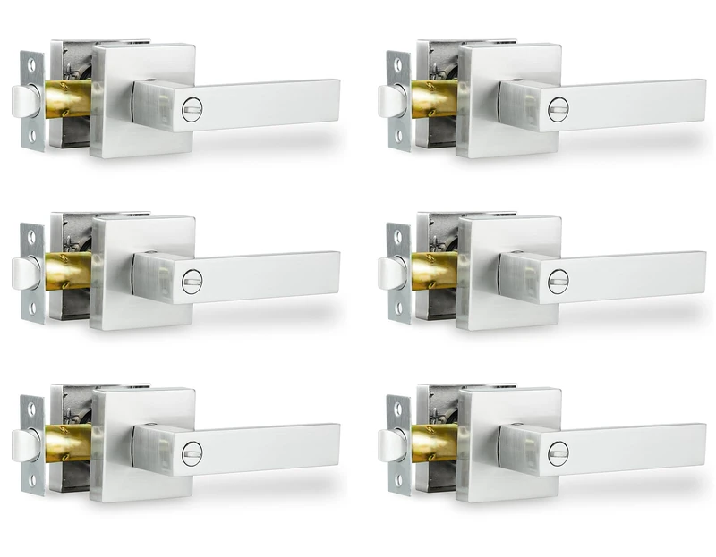 RAZCC Privacy Interior Door Handle, 6 Pack Heavy Duty Door Lever for Bathroom & Bedroom Privacy Door Lock Handle Keyless Door Knobs in Satin Nickel for Right & Left Sided Doors