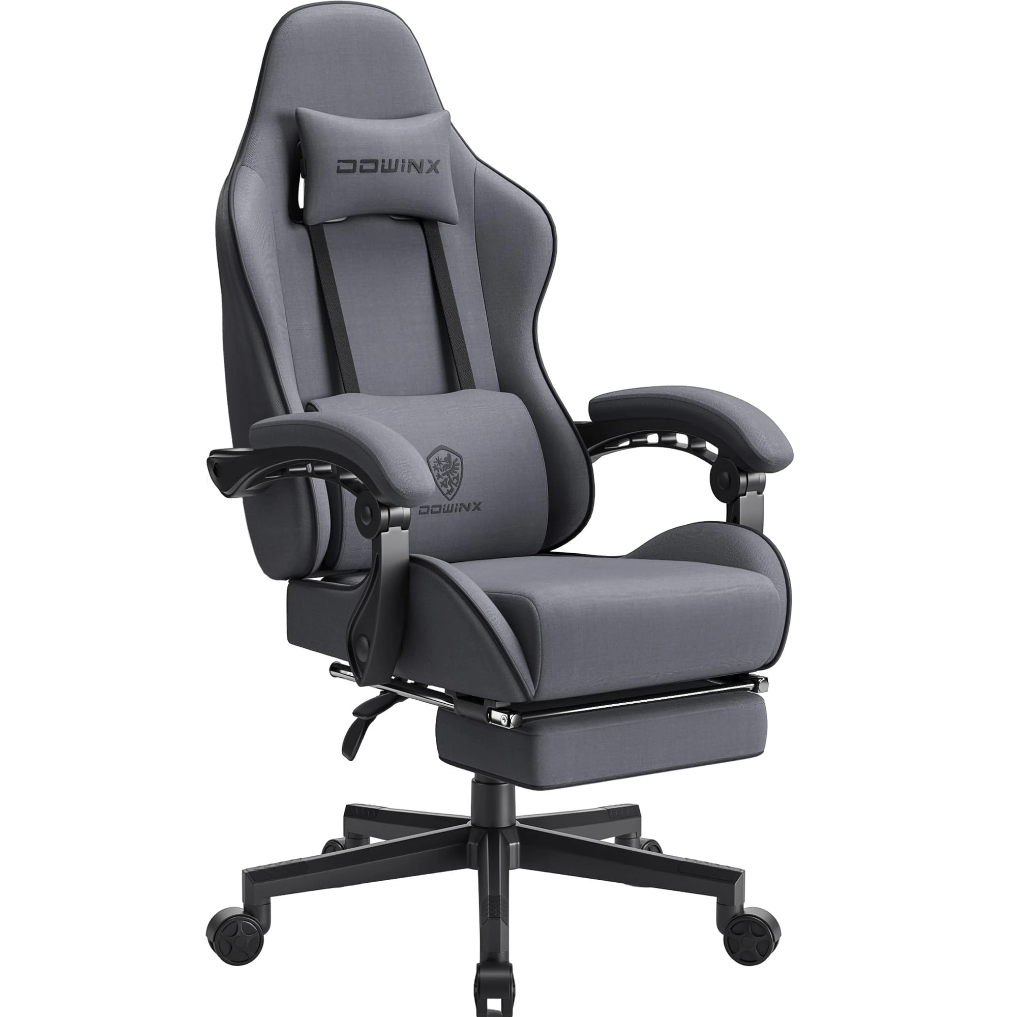 Dowinx Gaming Chair for Adults, Computer Chairs with Footrest, Ergonomic PC Chair with Massage, Office Chair with Armrests, Up to 150Kg, Grey
