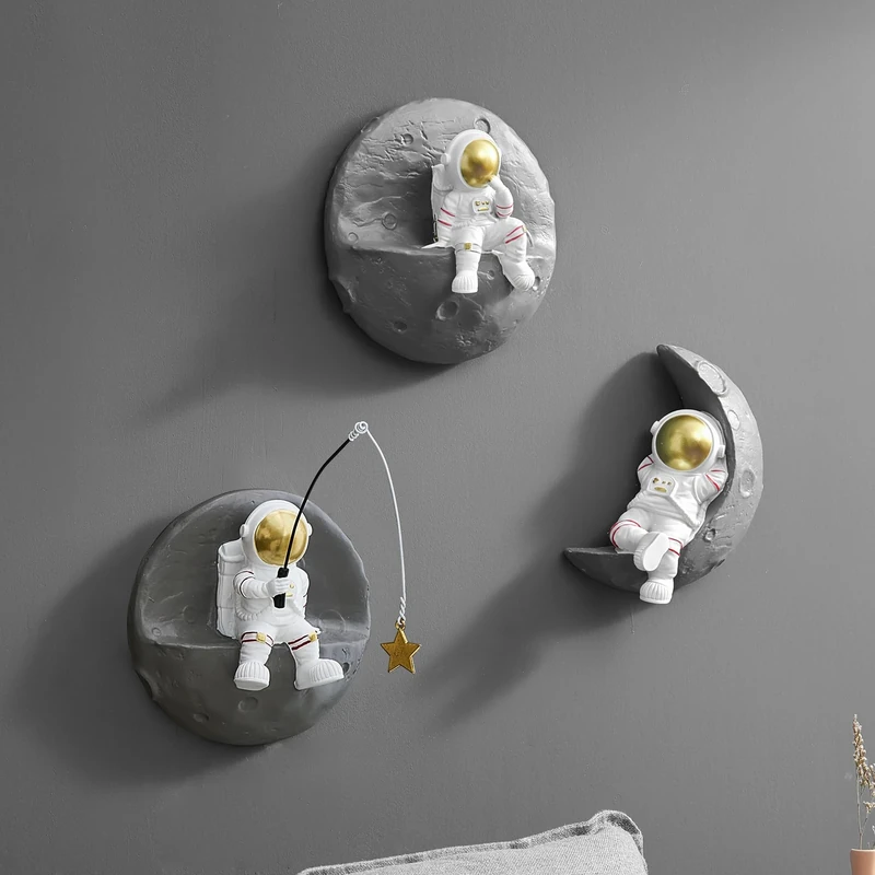 AWNR 3 Pcs Astronauts Wall Sculpture Decor for Modern Home Decor Background 3D Wall Decorations for Living Room Sofa Bedroom Wall Decor Outer Space Theme Wall Decor for Kids Room