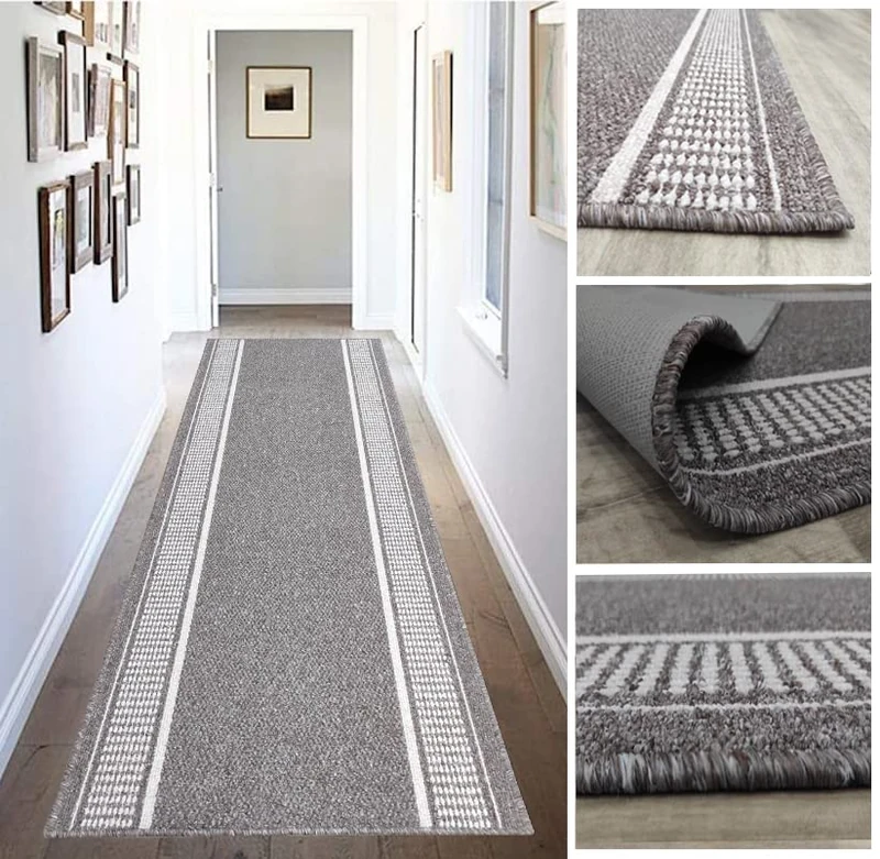 Tadi & Imperio1979 Long Runner for Hallway, Kitchen, Non-Slip Entrances, Taupe and Charcoal, Machine Washable and Hand Washable.