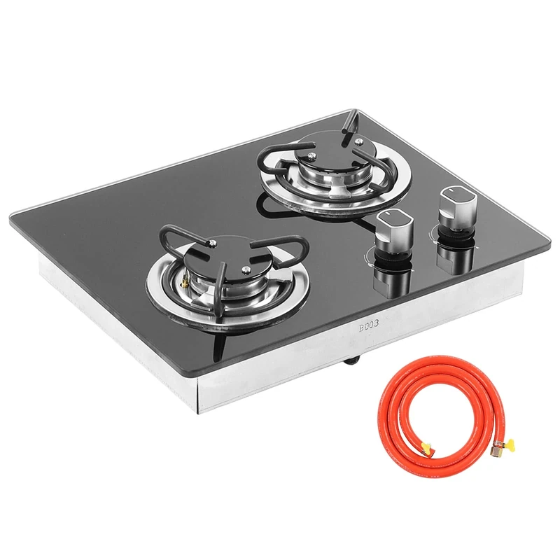 aqxreight Gas Cooktop 2-Burner 1.8kW Stove - Tempered Glass, LPG