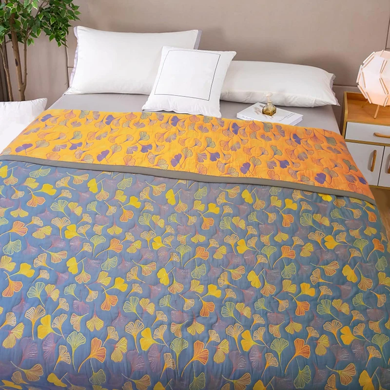 Bifqioy Reversible Ginkgo Quilt Lightweight Cotton Muslin Bedspread Soft Breathable Coverlet for All Season King Size Bedding Machine Washable Quilted Throw Blanket for Bed, Couch