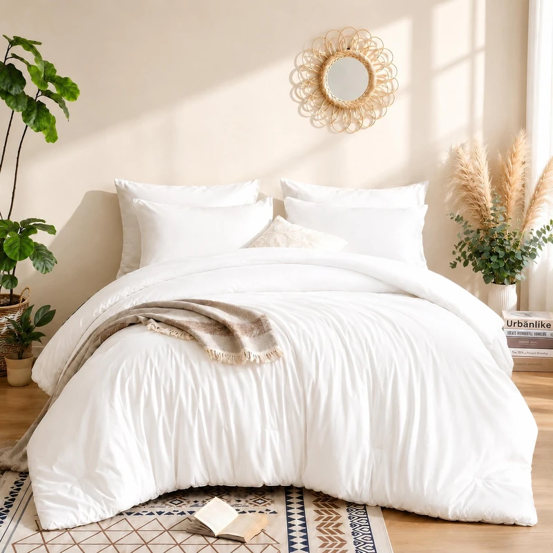 weigelia King Size Comforter Set Soft Microfiber 3 Piece Comforters Set for Men, Women and Girls White Lightweight Alternative Comforter for All Season (1 Comforter, 2 Pillowcases)