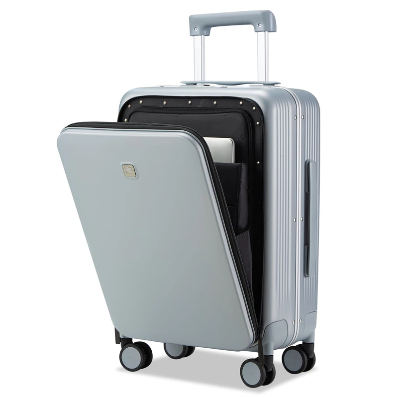 Hanke Expandable Cabin Suitcase 20 Inch Carry On Luggage Cabin Bag PC Hard Suitcases with Wheels Hand Luggage Lightweight Front Opening TSA Luggage Travel Suitcase Woman Men, Grey
