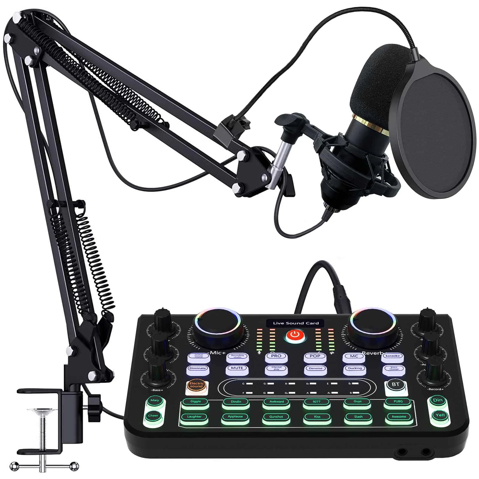 Rubehoow Podcast Equipment Bundle, Audio Interface and DJ Mixer and BM-800 Condenser Microphone, Studio Equipment with Phantom Power, Individual Channel Design, Streaming, Voice Over, Singing, PCetc.