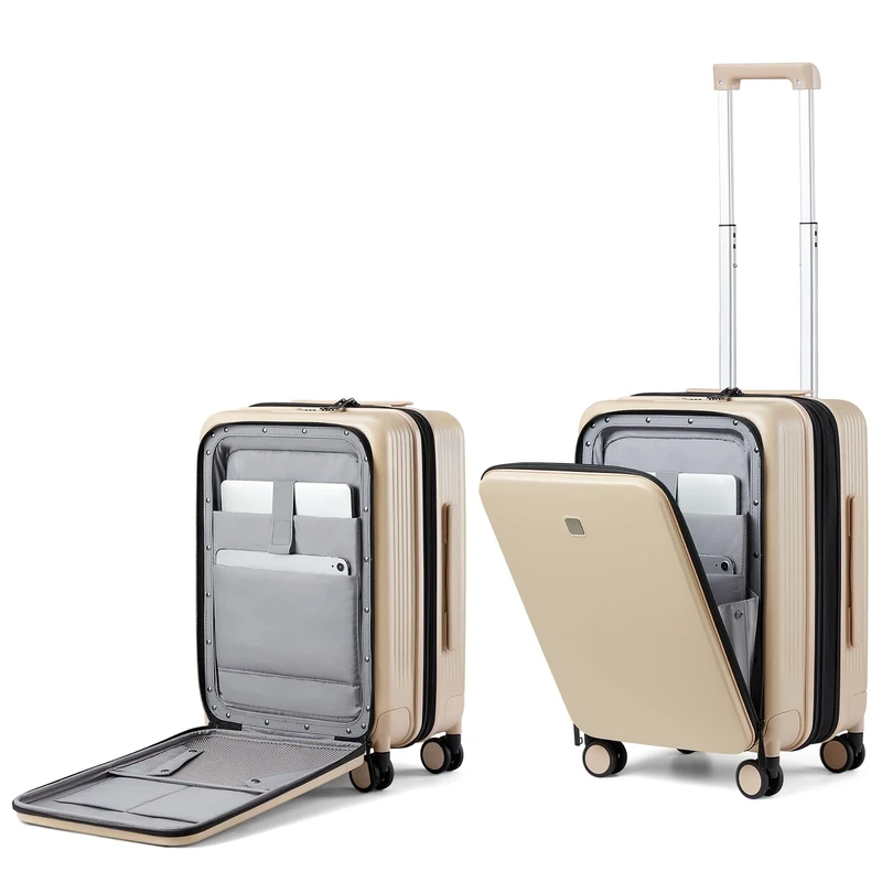 Hanke Expandable Cabin Suitcase 20 Inch Carry On Luggage Cabin Bag PC Hard Suitcases with Wheels Hand Luggage Lightweight Front Opening TSA Luggage Travel Suitcase Woman Men,Cuban Sand