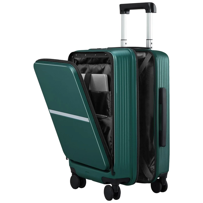 Hanke Expandable Cabin Suitcase 20 Inch Carry On Luggage Cabin Bag PC Hard Suitcases with Wheels Hand Luggage Lightweight Front Opening TSA Luggage Travel Suitcase,Blackish Green