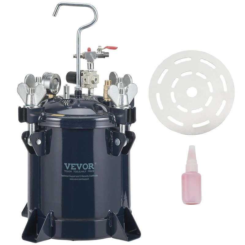 VEVOR Spray Paint Pressure Pot Tank, 10L/2.5gal Air Paint Pressure Pot, Metal Rack & Leak Repair Sealant for Industry Home Decor Architecture Construction Automotive Painting, 70PSI Max - Image 1