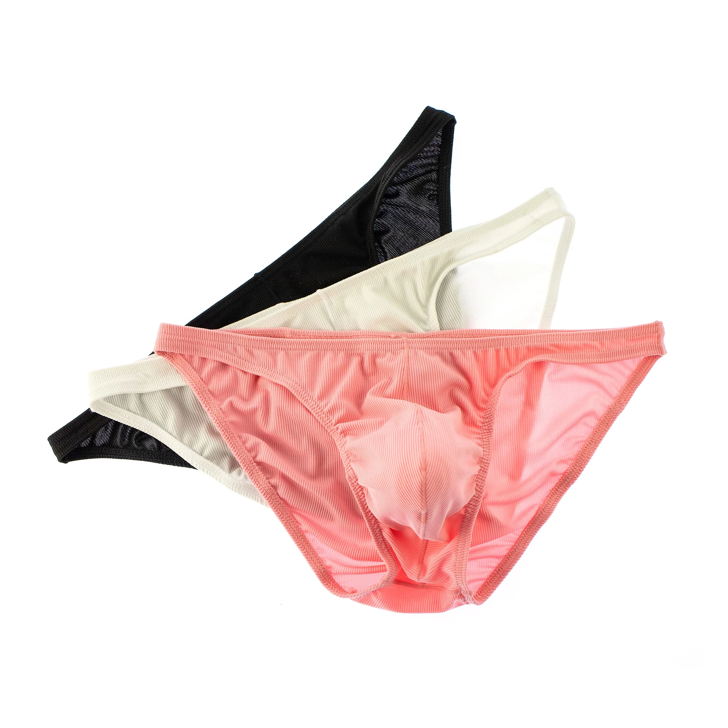 Uneihoiz Men's High Stretch Soft Briefs Comfy Low Rise Pouch Underwear Large 3-Pack Black/White/Pink