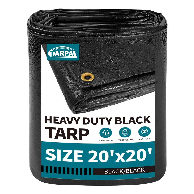 TARPAL 20x20ft tarp 14mil Heavy DutyTarp Black tarps Large Tarps,Water and UV Protection,for Outdoor Furniture Covers Waterproof,Awnings,Roofs,Tents,Pool Cover,Shade Cloth for Garden