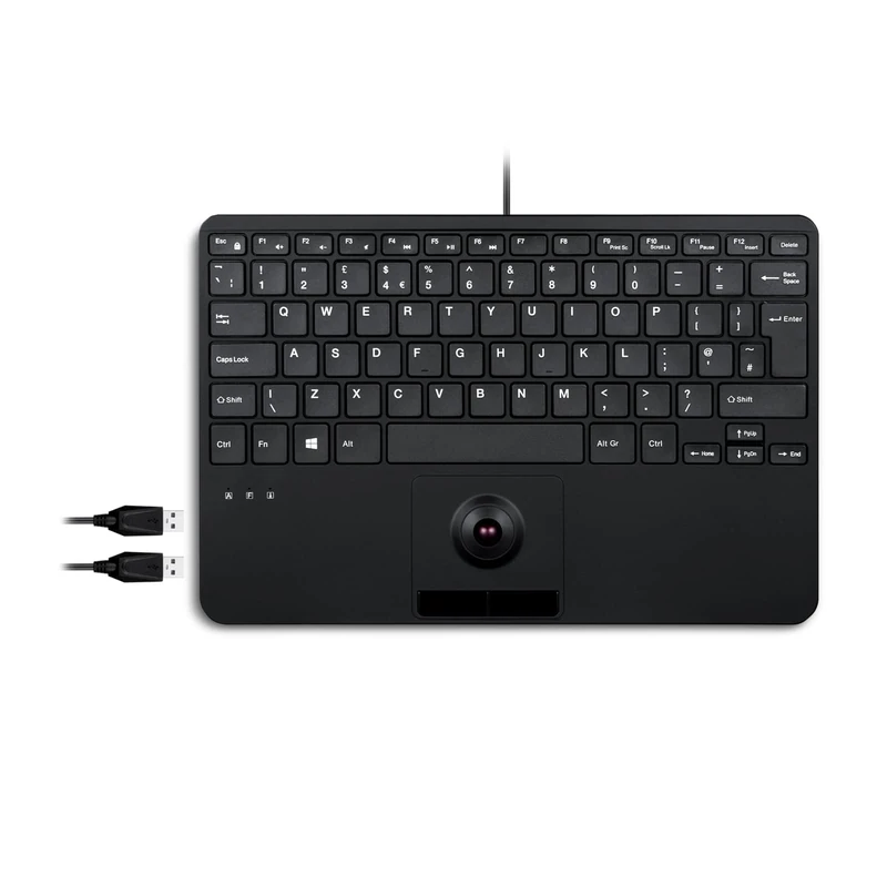 perixx PERIBOARD-526 UK, Wired Mini USB Keyboard with Trackball - X Type Scissor Keys - 11.18x7.17x1.1 Inches - Build-in 2 USB Hubs - UK English