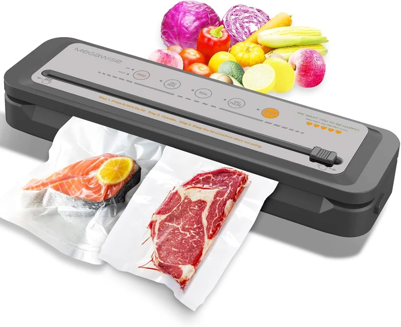 MegaWise Powerful and Compact Vacuum Sealer Machine One-Touch Automatic Food Sealer (Machine grey)
