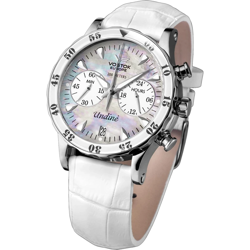 Vostok Europe Undine VK64-515A671 Women's Analogue Quartz Watch with Leather Strap, White, Strap