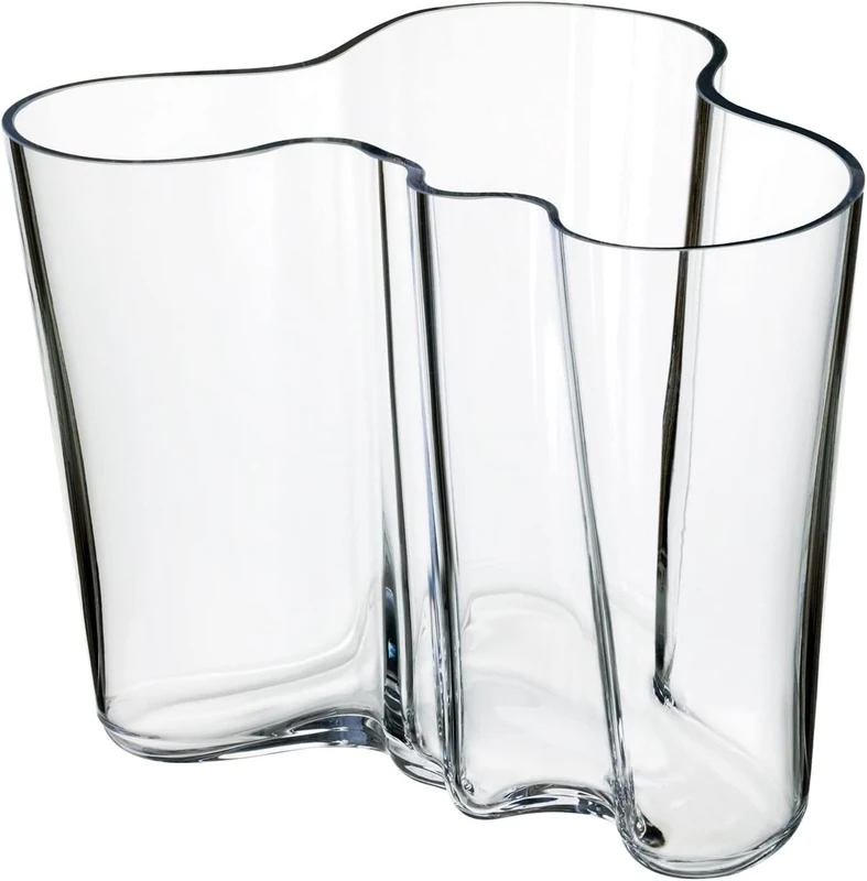 Iittala Alvar Aalto 1007041 Transparent Crystal Glass Vase in Wave Shape, 16 cm x 20.8 cm