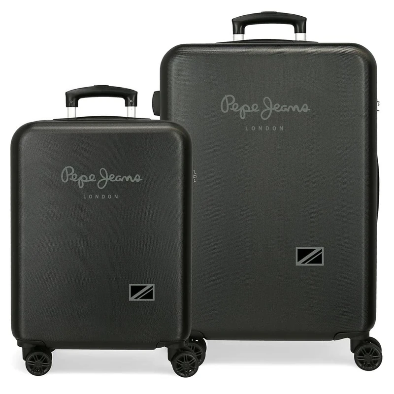 Pepe Jeans Cromwell Suitcase Set Black 55/65 cm Hard ABS Side Combination Lock 91L 7.5 kg 4 Wheels Hand Luggage, Black/White, One Size, Suitcase Set