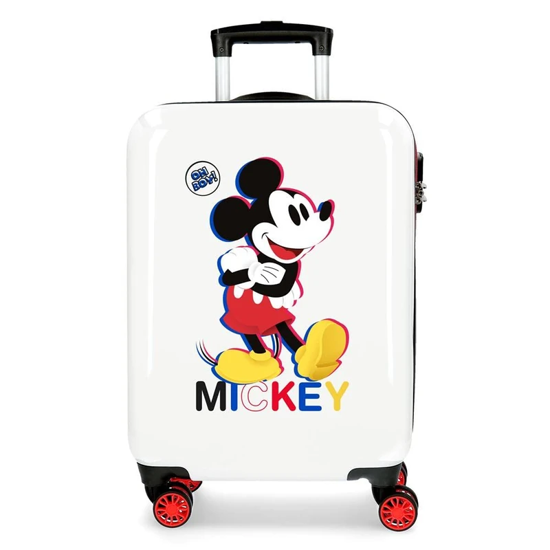 Disney Mickey All Smile Valise Cabine Multicoloured 38 x 55 x 20 cm Rigide ABS Fermeture à Combinaison Latérale 35L 2 kg 4 Doubles Roues Bagage à Main, White, One Size, Cabin Suitcase