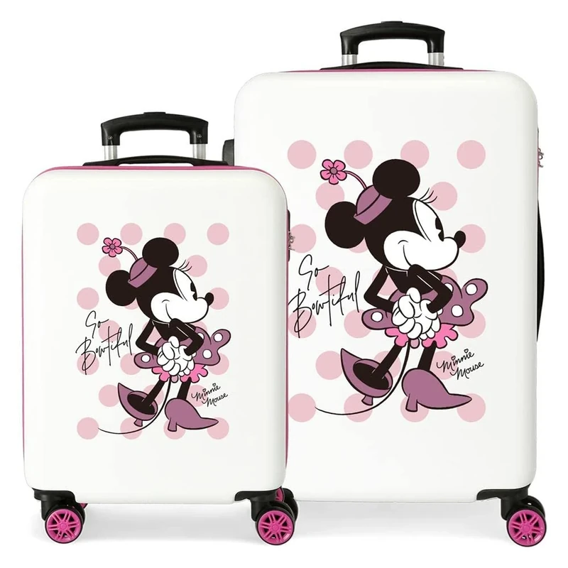 Disney Have A Good Time Minnie So schönes Kofferset Pink 55/65 cm Starres ABS Seitliches Zahlenschloss 56L 6 kg 4 Doppelrollen Handgepäck