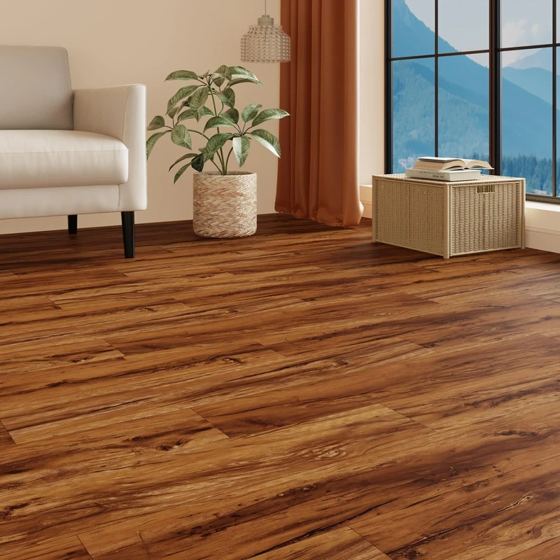 FLOREXP Vinyl Flooring - Lino Flooring with Warm Brown Wood Effect,Peel & Stick Floor Tiles Self Adhesive Flooring,15X90cm 2.0mm Waterproof,for Kitchen Living Room (5.02m²,Warm Brown)