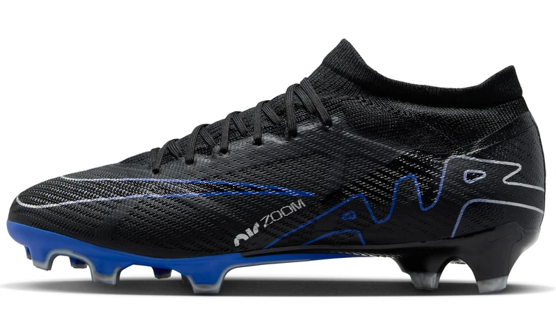 NIKE Zoom Vapor 15 Academy Fg/Mg Football Shoe Black/Chrome-Hyper Royal 12.5