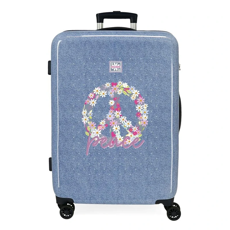 Roll Road Peace ABS Suitcase Side Combination Lock Double Wheels Various Sizes Pink and Blue, Blue, Standard Size, Medium case
