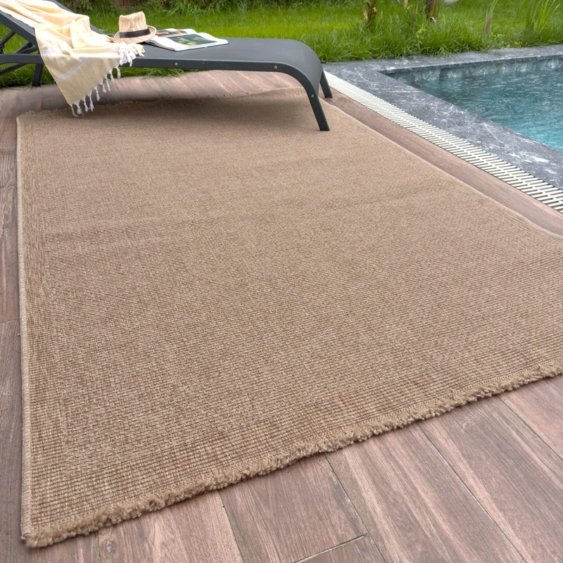 THE RUGS Nature Collection Outdoor Rug – Indoor/Outdoor Tona Border Area Rug for Patio, Deck, Garden, Kitchen, Bathroom or Living Room (Square Dots-Neutral, 140 x 200 cm)