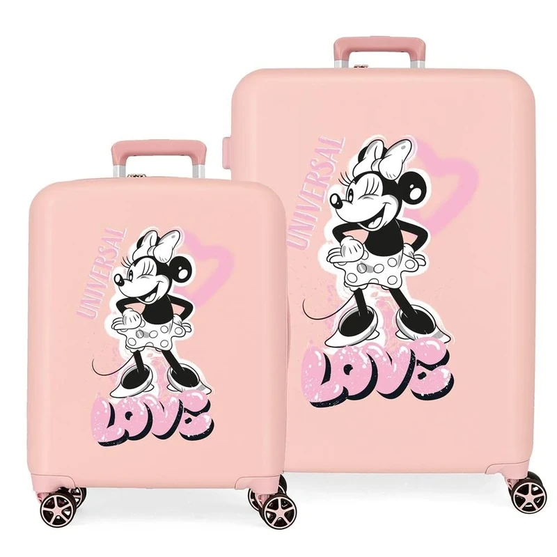 Disney Minnie Heart Suitcase Set Nude 55/70 cm Hard ABS Built-in TSA Lock 88L 6.8 kg 4 Double Wheels Hand Luggage, Pink, One Size, Suitcase Set