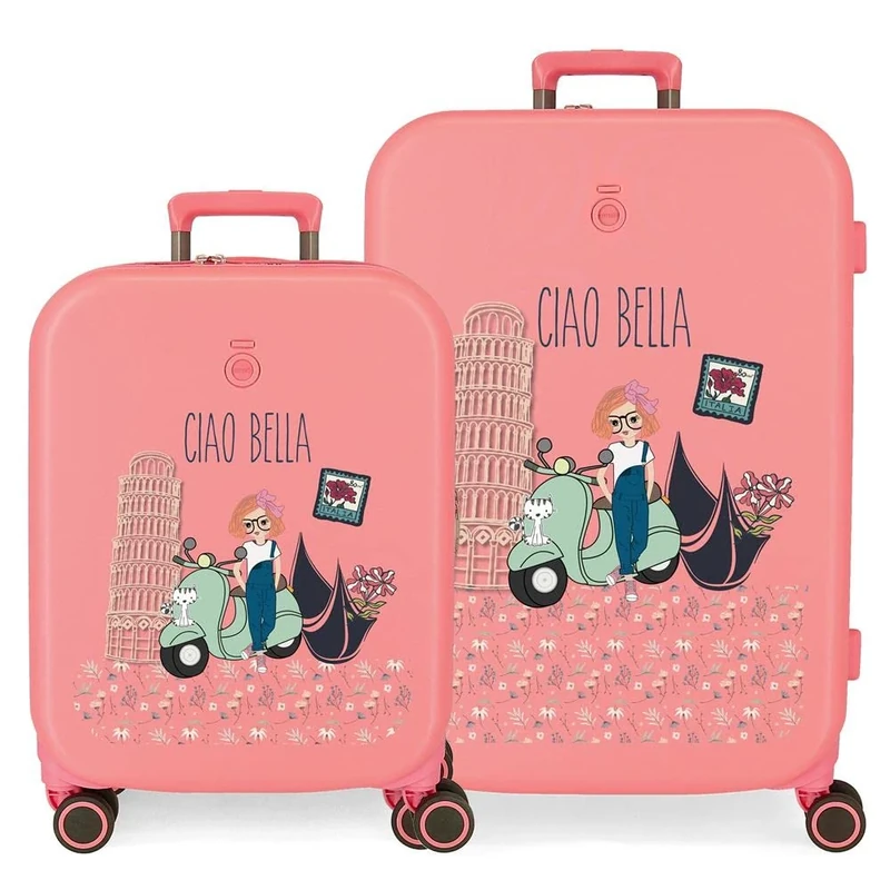 Enso Ciao Bella Pink Suitcase Set 55/70 cm Hard ABS Built-in TSA Closure 116L 7.5 kg 4 Double Wheels Hand Luggage, Pink, One Size, Suitcase Set