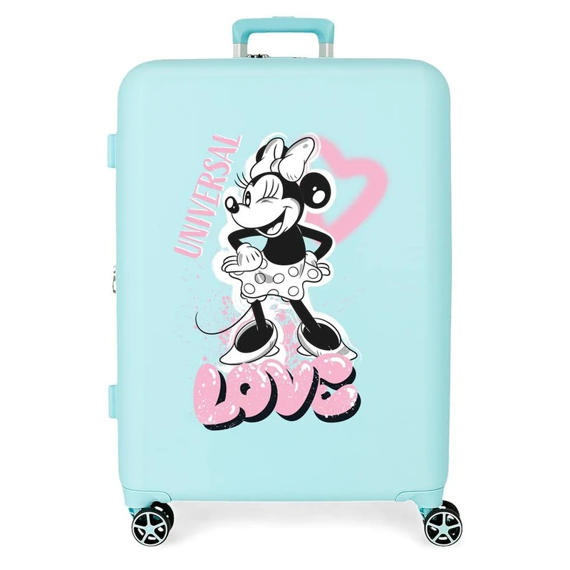 Disney Minnie Heart Medium Turquoise Suitcase 48 x 70 x 26 cm Hard ABS Built-in TSA Closure 88 L 4 kg 4 Double Wheels, Blue, One Size, Medium Suitcase