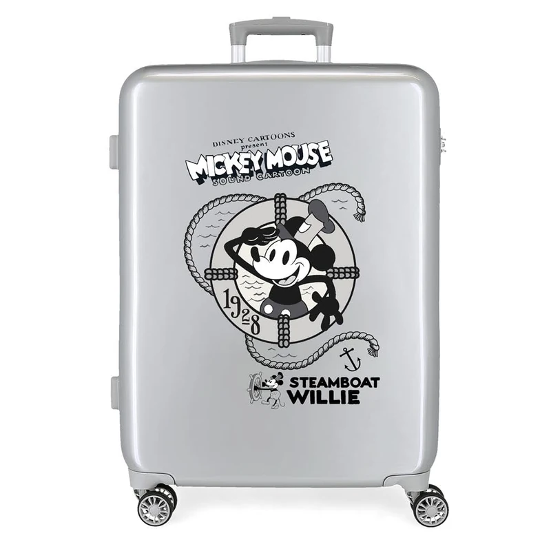 Disney Mickey and Minnie Travel Cabin Suitcase, White, 38 x 55 x 20 cm, Rigid ABS Side Combination Lock, 34L, 2 kg, 4 Double Wheels, Hand Luggage. Joumma Bags, steamboard, Standard Size, Medium