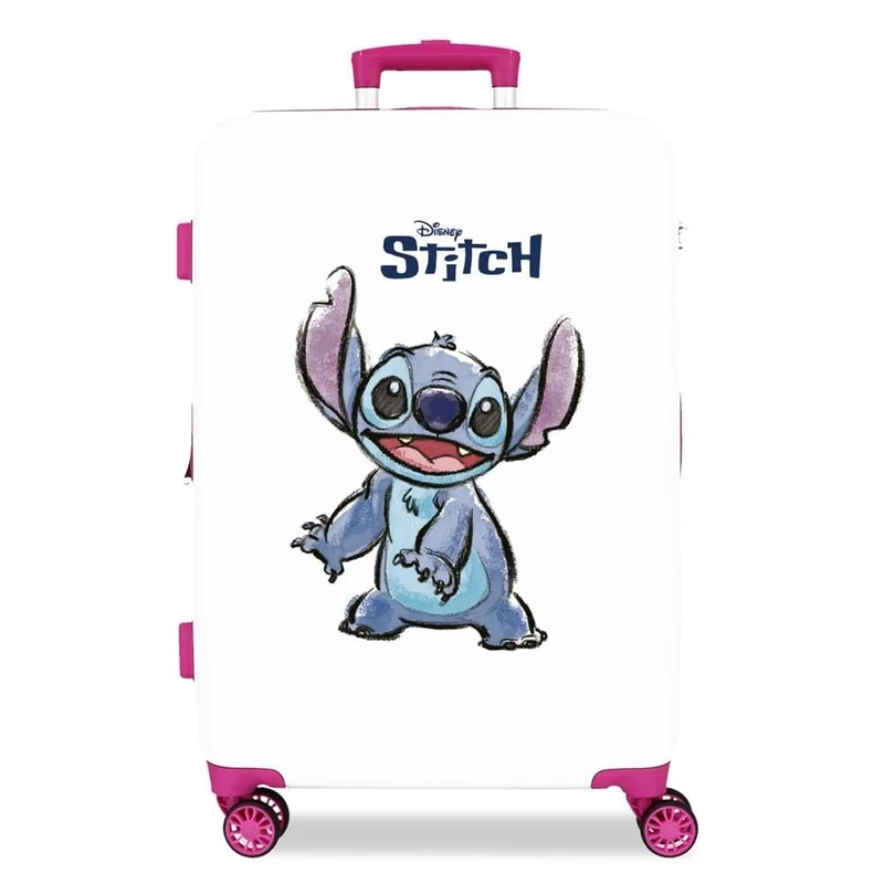 Disney Adorable Stitch Moods Cabin Suitcase Hard ABS Side Combination Lock 4 Wheels Double Luggage Hand Luggage, Happy, Maleta mediana, Medium Suitcase