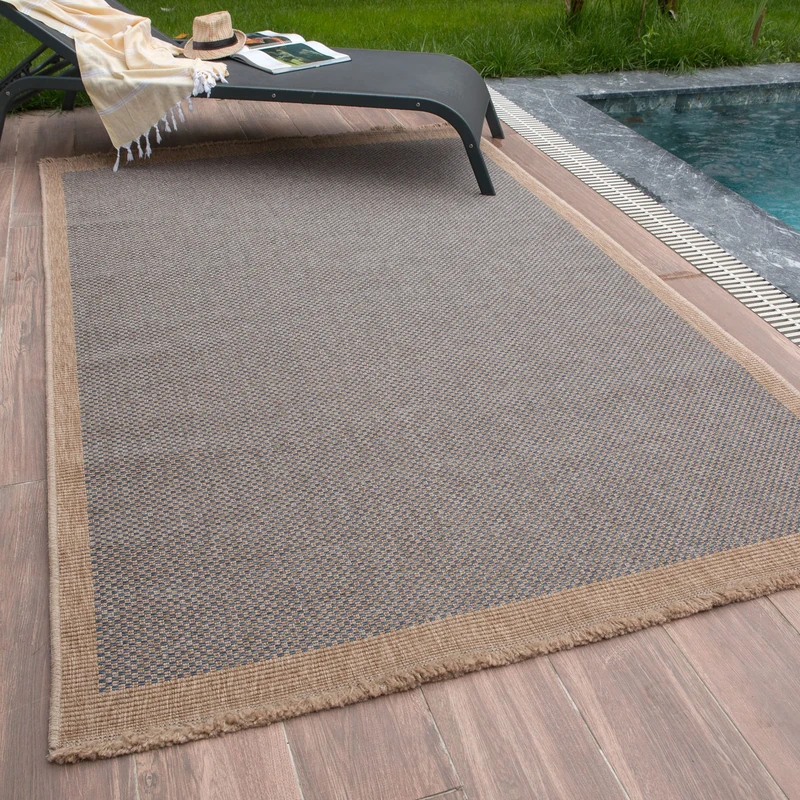 THE RUGS Nature Collection Outdoor Rug – Indoor/Outdoor Tona Border Area Rug for Patio, Deck, Garden, Kitchen, Bathroom or Living Room (Square Dots-Blue, 200 x 290 cm)