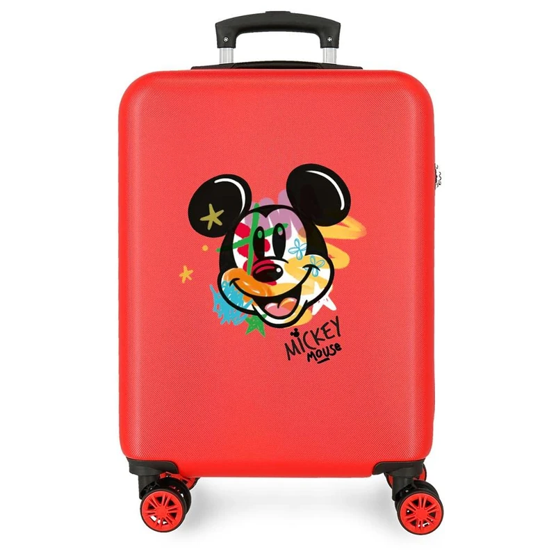 Disney Mickey All Smile Valise Cabine Multicoloured 38 x 55 x 20 cm Rigide ABS Fermeture à Combinaison Latérale 35L 2 kg 4 Doubles Roues Bagage à Main, red, One Size, Cabin Suitcase