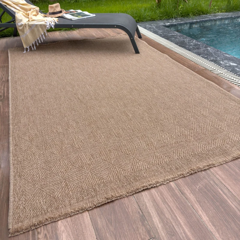 THE RUGS Nature Collection Outdoor Rug – Indoor/Outdoor Tona Border Area Rug for Patio, Deck, Garden, Kitchen, Bathroom or Living Room (Diamond-Neutral, 120 x 170 cm)