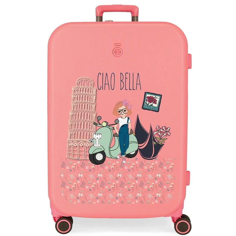 Enso Ciao Bella Medium Pink Suitcase 48 x 70 x 28 cm Rigid ABS Built-in TSA Closure 79 L 4.3 kg 4 Double Wheels, Pink, One Size, Medium Suitcase