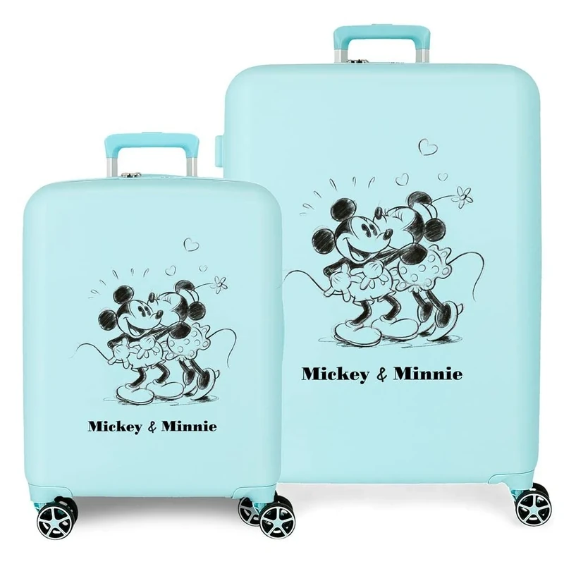 Disney Mickey & Minnie Kisses Luggage Set Turquoise 55/70 cm Hard Mount ABS Integrated TSA Closure 88L 6, Kisses, One Size, Suitcase Set