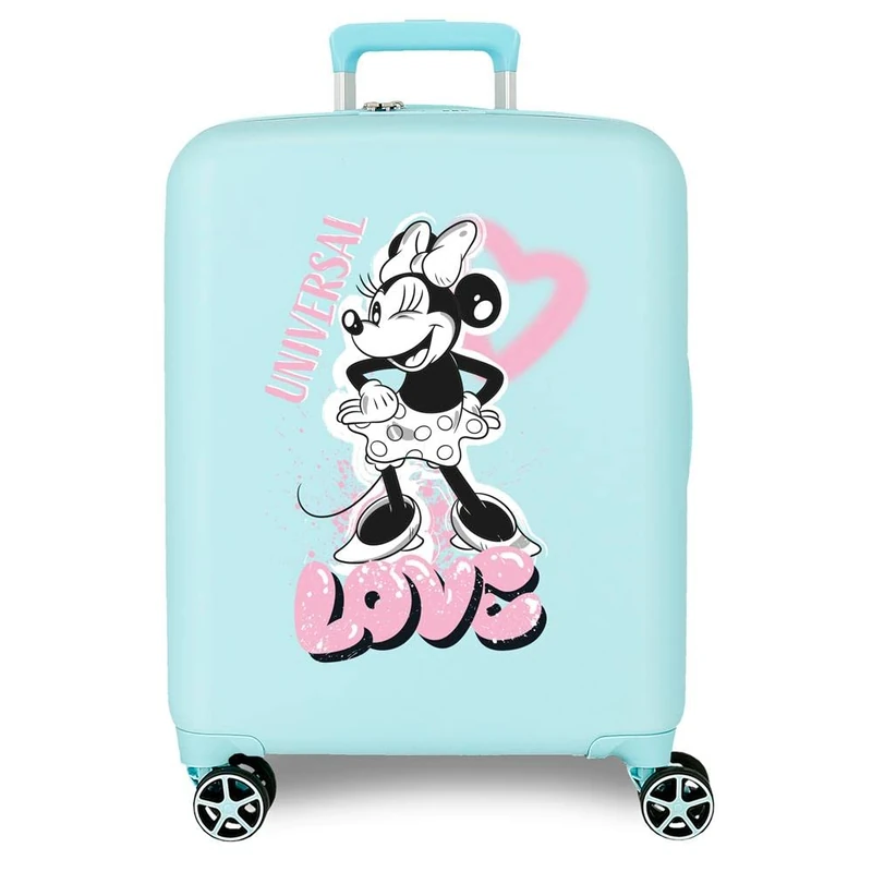Disney Minnie Heart Cabin Suitcase Turquoise 40 x 55 x 20 cm Hard ABS Built-in TSA Closure 38.4 L 2.8 kg 4 Double Wheels Hand Luggage, Blue, One Size, Cabin Suitcase