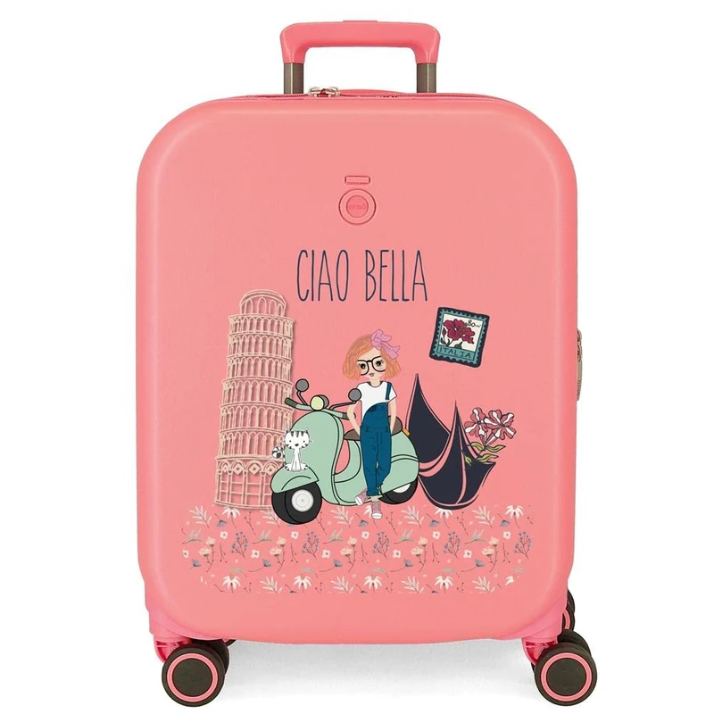 Enso Ciao Bella Pink Cabin Suitcase 40 x 55 x 20 cm Hard ABS Built-in TSA Closure 37 L 3.2 kg 4 Double Wheels Hand Luggage, Pink, One Size, Cabin Suitcase