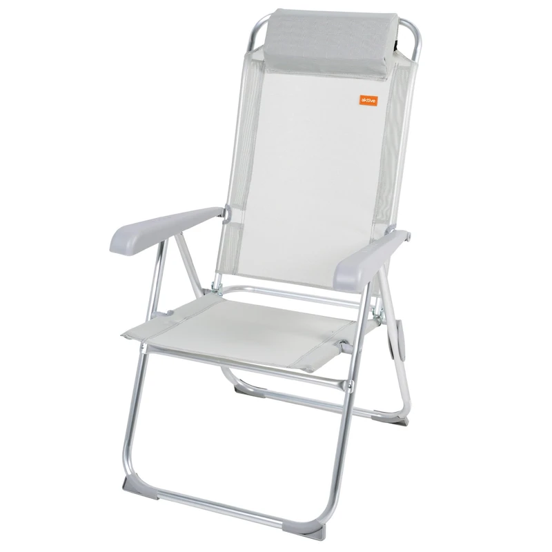 AKTIVE - Folding reclining chair with 5 positions, anti-roll with cushion, high back and armrests, resistant: max. weight 110 kg, material textilene and aluminium, measures 44 x 55 x 101 cm (63028)