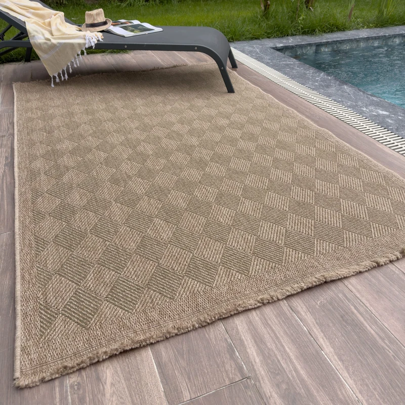 THE RUGS Nature Collection Outdoor Rug – Indoor/Outdoor Tona Border Area Rug for Patio, Deck, Garden, Kitchen, Bathroom or Living Room (Diamond-Green, 140 x 200 cm)