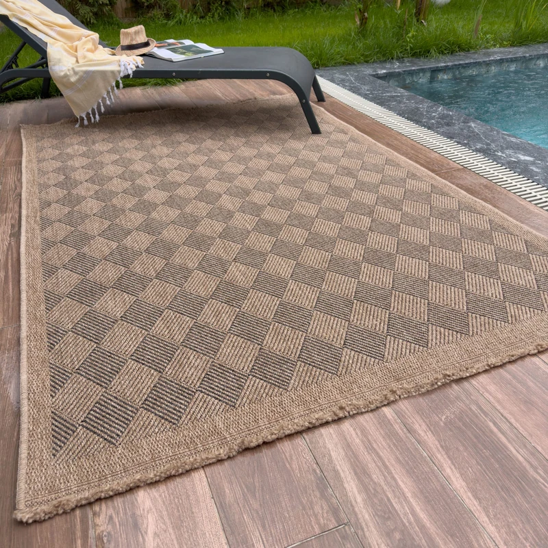 THE RUGS Nature Collection Outdoor Rug – Indoor/Outdoor Tona Border Area Rug for Patio, Deck, Garden, Kitchen, Bathroom or Living Room (Diamond-Dark Grey, 200 x 290 cm)