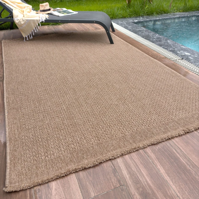 THE RUGS Nature Collection Outdoor Rug – Indoor/Outdoor Tona Border Area Rug for Patio, Deck, Garden, Kitchen, Bathroom or Living Room (Solid Effect-Neutral, 200 x 290 cm)