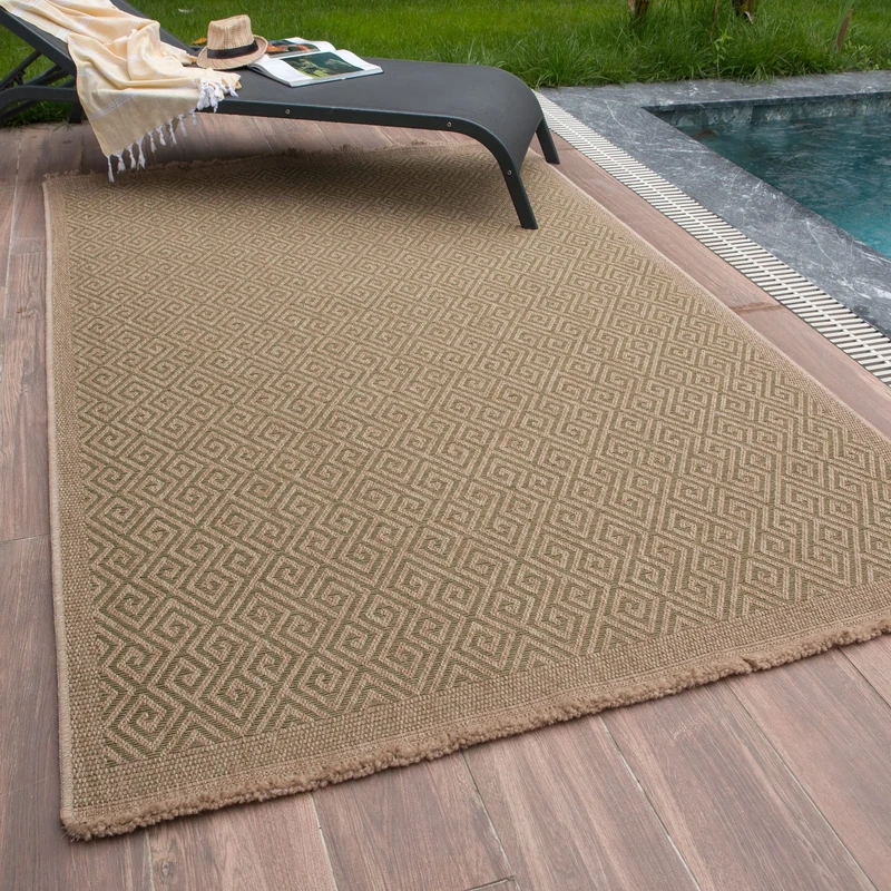 THE RUGS Nature Collection Outdoor Rug – Indoor/Outdoor Tona Border Area Rug for Patio, Deck, Garden, Kitchen, Bathroom or Living Room (Greek Key-Green, 160 x 230 cm)