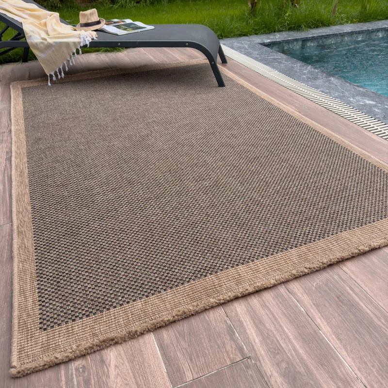 THE RUGS Nature Collection Outdoor Rug – Indoor/Outdoor Tona Border Area Rug for Patio, Deck, Garden, Kitchen, Bathroom or Living Room (Square Dots-Dark Grey, 120 x 170 cm)